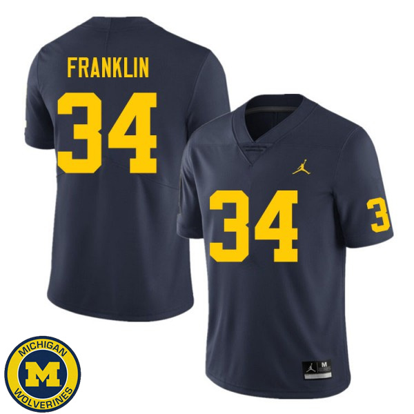 Mens Michigan Wolverines #34 Leon Franklin Navy Player Jersey